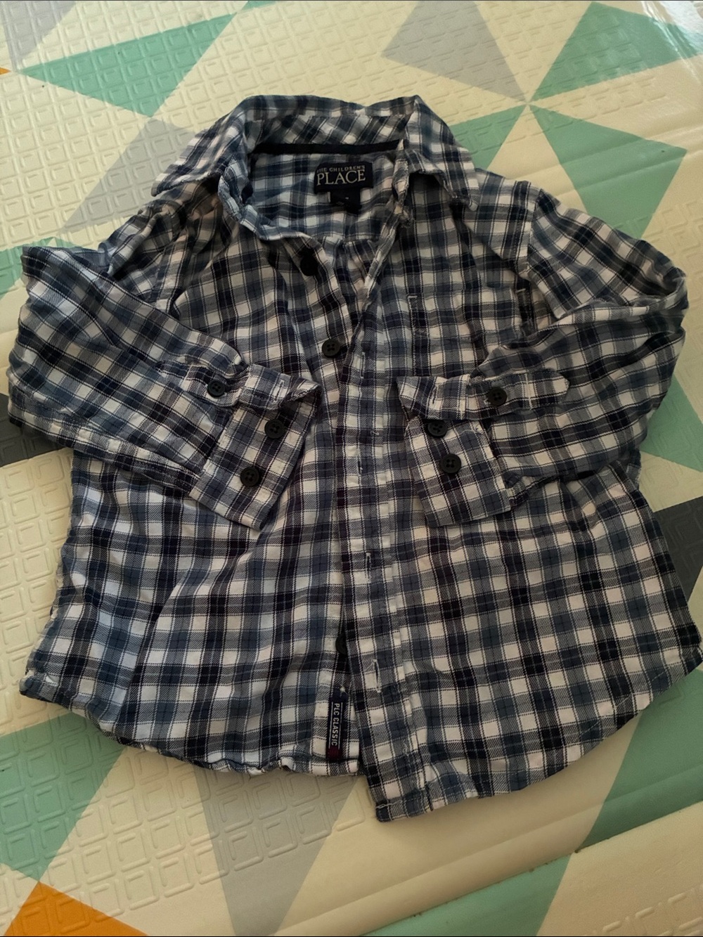 20/25$ 🧸 The Childrens Place Boys Navy Plaid Button-Up Shirt